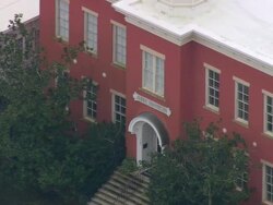 CU AERIAL ZO Shot of Avery Institute building / South Carolina, United States Stock Footage