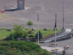 MS AERIAL Shot of Cody war memorial / Wyoming, United States Stock Footage