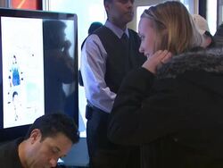 Kate Flannery and Oscar Nunez sign paper reams for fans Stock Footage