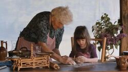 Cooking With Grandma-Beautiful Little Girl Learns How To Make Cookies in The Bright-lit Vintage Kitchen Stock Footage