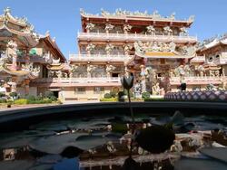 Naja statue of Chinese shrine temple, Chonburi, Thailand Stock Footage