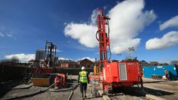 A geothermal energy project by Newcastle University, funded by the Dept of Energy and Climate Change. This project involves drilling 6,000 feet beneath Newcastle, on the site of the old Newcastle Brown Brewery. At this depth, the geothermally heated water  Stock Footage
