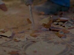 SLO MO Removing tiles with jackhammer Stock Footage