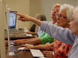 "MS R/F Seniors citizens at computer lab / Laguna Woods, CA, United States " Stock Footage