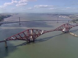 Aerial Forth Bridge and Forth Road Bridge over Firth of Forth / Edinburgh, Scotland Stock Footage