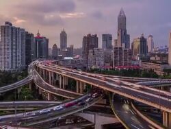 T/L WS HA PAN Elevated View of a Road Intersection / Shanghai, China Stock Footage