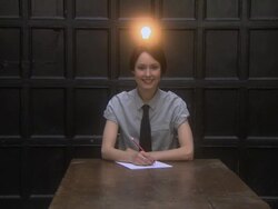 Young woman with illuminated lightbulb above her head Stock Footage
