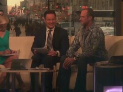 Christopher Meloni (Surviving Jack) on the set of the FOX & friends show with Steve Doocy, Elisabeth Hasselbeck & Brian Kilmeade Stock Footage
