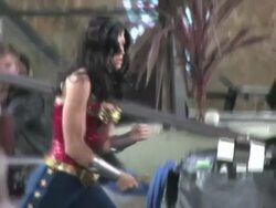 Adrianne Palicki's Stand in Stunt Double on the set of Wonder Woman in Hollywood 03/31/2011 (Footage by WireImage Video/GettyImages) Stock Footage