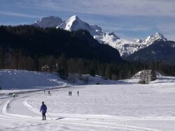 WS Shot of winter sports near Elm au, Werdenfelser Land / Mittenwald, Bavaria, Germany Stock Footage
