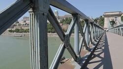 Chain Bridge Szechenyi Lamchid & Hungarian Nation Gallery, Budapest, Hungary, Europe Stock Footage