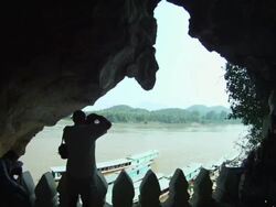 MS Looking upon the Mekong River from the Pak Ou Caves / Luang Prabang, Laos Stock Footage