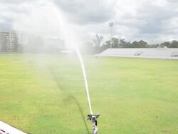 Water Sprinkler the green grass. Stock Footage
