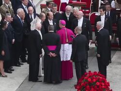 King Juan Carlos, Queen Sofia of Spain, Georg Ganswein at Pope John Paul II And Pope John XXIII Are Declared Saints During A Vatican Mass at St. Peter's Square on April 27, 2014 in Vatican City, Vatican. Stock Footage
