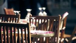 Set Tables in Outdoor Restaurant Stock Footage