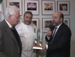 Award winning restaurateur Tony May, Dean of The Italian Culinary Academy and Executive Chef, Cesare Casella, and journalist Rosario Scarpato Stock Footage