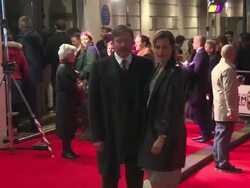 Simon Le Bon, Yasmin Le Bon and Nick Rhodes at the Book of Mormon London Opening Night on the 21st of March 2013   Stock Footage
