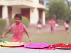 Group of kids playing holi festival in a lawn  Stock Footage