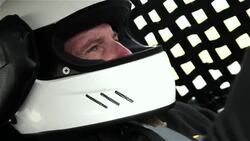 Stock-car driver's eyes focus on race Stock Footage