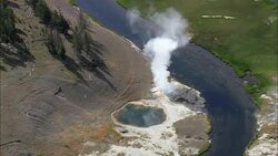 Midway Geyser Basin  - Aerial View - Wyoming,  Teton County,  helicopter filming,  aerial video,  cineflex,  establishing shot,  United States Stock Footage