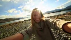 Selfie of girl by the lake Stock Footage