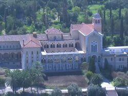 Aerial the Trappists Monastery in Latrun, Judea, Israel Stock Footage