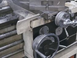 CU TU from computer controlled moving carriage at lathe with spinning bore spindle / Redlands, California,USA Stock Footage