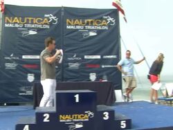 ATMOSPHERE - Award ceremony at Nautica Malibu Triathlon Presented by Equinox on 9/8/13 in Malibu, CA. Stock Footage