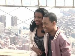 Tyler James Williams and Coco Jones at The Disney Channel And Disney XD Stars Visit The Empire State Building on 3/12/2012 Stock Footage