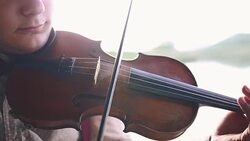 Violinist playing the violin by the lake Stock Footage