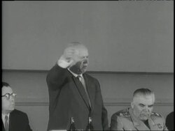 Soviet Premier Nikita Khrushchev delivers an angry speech directed at the United States, Britain and France after a U.S. spy plane was shot down over Russia in 1960. Stock Footage