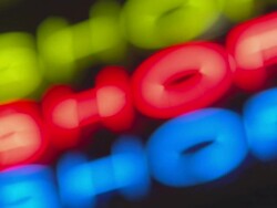 CU R/F Shop sign board in neon light / Sydney, New South Wales, Australia Stock Footage