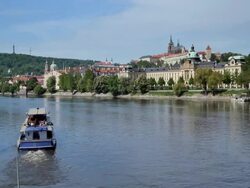 Vltava River and Castle District, Prague Stock Footage