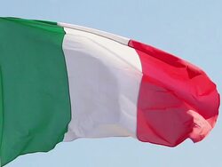 MS SLO MO Shot of Italian Flag Waving in Wind / Caen, Normandy, France Stock Footage