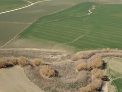 aerial view of green fields and rolling hills of Andalusia Stock Footage