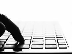 Typing enter push notebook Silhouette Stock Footage