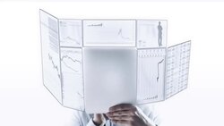 Man works with futuristic touch screen. Stock Footage