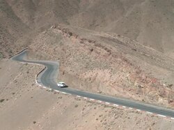 WS Tichka mountain pass in Atlas with winding road / Tizi n Tichka, High Atlas, Morocco Stock Footage