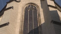 mid shot of window with jesus on the cross Stock Footage