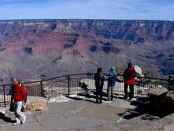 Grand Canyon lookout from a distance Stock Footage