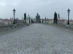MS View of charles bridge at early morning / Prague, Hlavni mesto Praha, Czech Republic Stock Footage