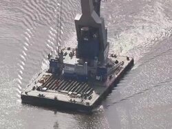 Barge Crane On River Weser Near Bremen Stock Footage