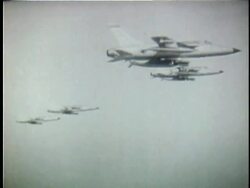 1964 B/W MONTAGE US fighter planes in flight around the time of the Gulf of Tonkin Incident / North Vietnam  Stock Footage