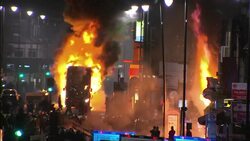 Bus on Fire During Tottenham Riots News Clip