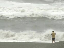 Large Waves Crash Ashore In Hurricane Stock Footage