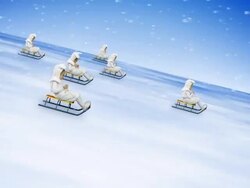 White rabbits sledding down the hill Stock Footage