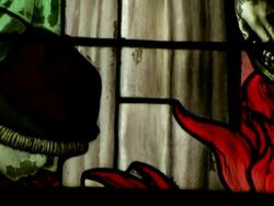 CU TU Stained glass window of Joan of Arc / Orleans, France Stock Footage