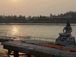 MS Statue of lord Shiva in ganges river / Rishikesh, Uttarakhand, India Stock Footage