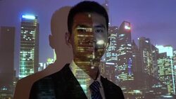 City projection on businessman face Stock Footage