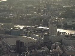 "Aerial Overhead tracking W/S Houses of Parliament, Westminster & London Eye" Stock Footage